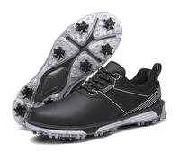 Eestfy Chaussures de Golf Imperméables Hommes et Femmes Soft Spike Cuir Synthétique Premium Doublure Coton Semelle Caoutchouc Durable Design Bas Bout Rond Toutes Saisons,Noir,46 EU