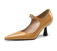 Eestfy Chaussures de Mariée en Cuir Verni Bout Pointu Talon Aiguille Élégants Escarpins du Soir Réception de Mariage & Cocktail Talons Habillés Slip on Chaussures Formelles,Apricot,37 EU