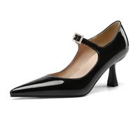 Eestfy Chaussures de Mariée en Cuir Verni Bout Pointu Talon Aiguille Élégants Escarpins du Soir Réception de Mariage & Cocktail Talons Habillés Slip on Chaussures Formelles,Noir,42 EU