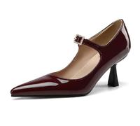 Eestfy Chaussures de Mariée en Cuir Verni Bout Pointu Talon Aiguille Élégants Escarpins du Soir Réception de Mariage & Cocktail Talons Habillés Slip on Chaussures Formelles,Burgundy,46 EU