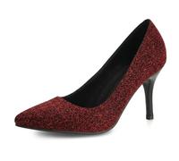 Eestfy Chaussures de Mariée Métalliques Bout Pointu Talon Aiguille Élégants Escarpins du Soir Talons de Fête d'Invitée de Mariage Chaussures Habillées Formelles pour Cérémonie,Rouge,45 EU