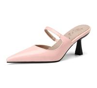 Eestfy Chaussures de Mariée Slingback Bout Pointu Talon Kinet Femme Talons de Mariage Escarpins du Soir Cuir Verni Brillant Style Slip on Réception Cérémonie et Événement Formel,Rose,44 EU