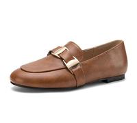 Eestfy Chaussures de Ville Escarpins Plats Professionnels pour Femmes Élégants pour Le Bureau Travail et Entretien d'Embauche Couleur Unie Polie,Marron,38 EU