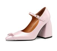 Eestfy Chaussures Habillées Mary Jane Bout Pointu Talon Bloc Talons Hauts Élégants Escarpins pour Soirée de Fête et Événements Formels Grandes Tailles,Rose,42 EU