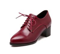 Eestfy Chaussures Oxford À Lacets Femme Bout Pointu Talon Bloc Épais pour Uniforme Scolaire & Style Universitaire Cuir PU Classique,Burgundy,43 EU