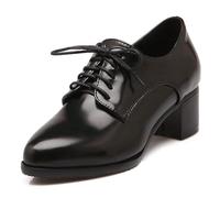 Eestfy Chaussures Oxford À Lacets Femme Bout Pointu Talon Bloc Épais pour Uniforme Scolaire & Style Universitaire Cuir PU Classique,Noir,40 EU