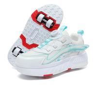 Eestfy Chaussures Roller Enfants Double Roue Sneakers Ajustables Molette Lacets Tige Respirante Base Antidérapante Maintien Durable pour Patiner Marcher Jouer,Blanc,35 EU