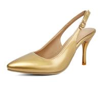 Eestfy Escarpins Courts Femme Slingback Bout Pointu Talon Aiguille Cuir Verni Talons Classiques Chaussures Habillées pour Travail De Bureau Et Événements du Soir Ajustement,d'or,38 EU