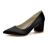 Eestfy Escarpins De Mode Bout Pointu Talon Bloc Femme en Satin Slip on Talons Talon Confortable 6cm Élégants Escarpins Courts pour Événements De Fête Et Tenue Décontractée,Noir,37 EU