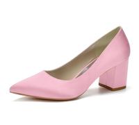 Eestfy Escarpins De Mode Bout Pointu Talon Bloc Femme en Satin Slip on Talons Talon Confortable 6cm Élégants Escarpins Courts pour Événements De Fête Et Tenue Décontractée,Rose,38 EU