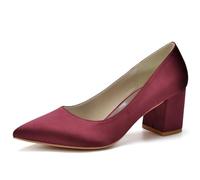 Eestfy Escarpins De Mode Bout Pointu Talon Bloc Femme en Satin Slip on Talons Talon Confortable 6cm Élégants Escarpins Courts pour Événements De Fête Et Tenue Décontractée,Burgundy,41 EU