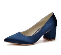 Eestfy Escarpins De Mode Bout Pointu Talon Bloc Femme en Satin Slip on Talons Talon Confortable 6cm Élégants Escarpins Courts pour Événements De Fête Et Tenue Décontractée,Dark Blue,41 EU