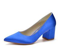 Eestfy Escarpins De Mode Bout Pointu Talon Bloc Femme en Satin Slip on Talons Talon Confortable 6cm Élégants Escarpins Courts pour Événements De Fête Et Tenue Décontractée,Bleu,43 EU
