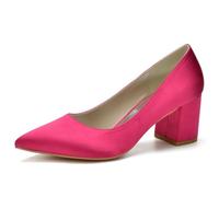 Eestfy Escarpins De Mode Bout Pointu Talon Bloc Femme en Satin Slip on Talons Talon Confortable 6cm Élégants Escarpins Courts pour Événements De Fête Et Tenue Décontractée,Rose Red,35 EU