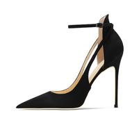 Eestfy Escarpins de Ville Formels Femme Élégants à Bout Pointu Bride Cheville Talons Aiguilles 10cm Talons Hauts pour Mariage et Banquet du Soir Design en Cuir Texturé,Black Suede,37 EU