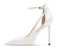 Eestfy Escarpins de Ville Formels Femme Élégants à Bout Pointu Bride Cheville Talons Aiguilles 10cm Talons Hauts pour Mariage et Banquet du Soir Design en Cuir Texturé,Blanc,40 EU