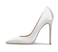 Eestfy Escarpins Élégants Femme Satin Bout Pointu Talon Aiguille Classiques à Enfiler Talons Hauts Escarpins de Cour de Ville pour Mariage et Fête Formelle,Blanc,36 EU