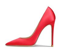 Eestfy Escarpins Élégants Femme Satin Bout Pointu Talon Aiguille Classiques à Enfiler Talons Hauts Escarpins de Cour de Ville pour Mariage et Fête Formelle,Rouge,44 EU