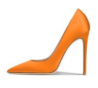 Eestfy Escarpins Élégants Femme Satin Bout Pointu Talon Aiguille Classiques à Enfiler Talons Hauts Escarpins de Cour de Ville pour Mariage et Fête Formelle,Orange,35 EU