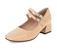 Eestfy Escarpins Femme Bout Carré Talon Bloc Cuir Verni Courroie Boucle Chaussures Mary Jane Talons De Travail Confortables pour Bureau Et Tenue Décontractée d'affaires,Apricot,37 EU