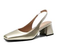 Eestfy Escarpins Femme Slingback Cuir Vernis Bout Carré Talon Bloc pour Mariage Bureau Soirée Réception,d'or,38 EU