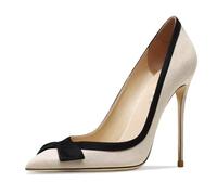 Eestfy Escarpins Femme Suède Bout Pointu Talons Aiguilles à Enfiler Élégants Escarpins de Ville Design Patchwork Talons Hauts Escarpins de Cour pour Mariage et Événements,10cm Suede,43 EU