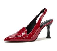 Eestfy Escarpins Femme Vernis Slingback Bout Pointu Bordeaux | Aspect croco verni talon 8cm bride élastique semelle PU dessus brillant tenue habillée