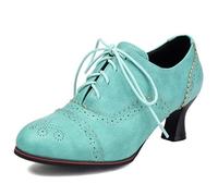 Eestfy Escarpins Oxford Brogue Femmes Vintage à Lacets Talon Kitten Heel Bout Rond Chaussures de Ville pour Invité de Mariage Talon Bas et Robustes pour Travail de Bureau,Bleu,42 EU
