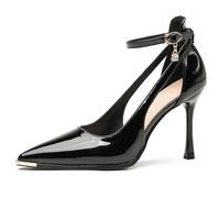 Eestfy Escarpins Stiletto De Bureau Bout Pointu Cuir Verni Embout Métallique Slip on Talons d'affaires pour Bureau Quotidien Et Réunion Style Professionnel,Black 9cm,39 EU