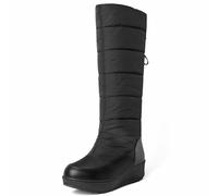 Eestfy Femmes Genou Haut Bottes Neige Hiver Matelassées Imperméables Semelle Plateforme Détail Tasse Chaudes Rembourrées Mi Mollet Parfait pour Usage Quotidien,Noir,37 EU