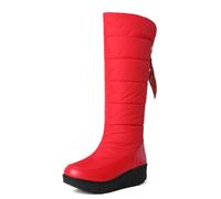 Eestfy Femmes Genou Haut Bottes Neige Hiver Matelassées Imperméables Semelle Plateforme Détail Tasse Chaudes Rembourrées Mi Mollet Parfait pour Usage Quotidien,Rouge,44 EU