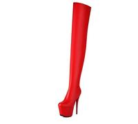 Eestfy Femmes sur Le Genou Plateforme Bottes Haut Talon Stiletto Zip Cote Cuisse Haut pour Boite Nuit Fetes,Red Patent,44 EU