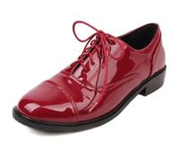Eestfy Oxford À Lacets pour Femme Talon Bas Bout Rond Chaussures À Enfiler pour Bureau Décontracté Et Style Quotidien Tige en PU Antidérapante Semelle Extérieure Durable,Rouge,37 EU