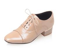 Eestfy Oxfords à Lacets Femmes Cuir Verni Brillant Bout Rond Chaussures Brogues pour Occasions Quotidiennes et Formelles Semelle Intérieure en Mousse à Mémoire Coussinet,Apricot,40 EU