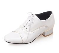 Eestfy Oxfords à Lacets Femmes Cuir Verni Brillant Bout Rond Chaussures Brogues pour Occasions Quotidiennes et Formelles Semelle Intérieure en Mousse à Mémoire Coussinet,Blanc,39 EU