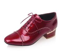 Eestfy Oxfords à Lacets Femmes Cuir Verni Brillant Bout Rond Chaussures Brogues pour Occasions Quotidiennes et Formelles Semelle Intérieure en Mousse à Mémoire Coussinet,Rouge,35 EU