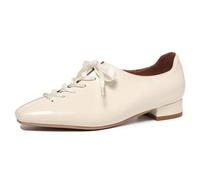 Eestfy Plates Habillées Femme Bout Carré Lacets Talon Bloc Bas Vintage Élégantes Escarpins Oxford Chaussures Formelles pour Invitée de Mariage et Événements du Soir,Beige,39 EU