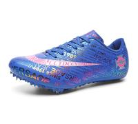 Eestfy Pointes d'athlétisme légères pour Hommes et Femmes, Empeigne en Mesh Respirant, Accents de Lettres Multicolores pour Sprint et Demi-Fond,Violet Blue,42 EU