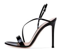 Eestfy Sandales à Bretelles en Vernis Femme Ultra Haut Talon Aiguille Lanière de Cheville Bout Ajouré Talons de Robe de Fête pour Événements en Boîte de Nuit et Banquets Cocktail,Noir,40 EU