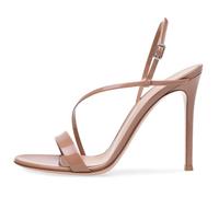 Eestfy Sandales à Bretelles en Vernis Femme Ultra Haut Talon Aiguille Lanière de Cheville Bout Ajouré Talons de Robe de Fête pour Événements en Boîte de Nuit et Banquets Cocktail,Apricot,35 EU