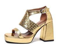 Eestfy Sandales À Plateforme Talon Bloc Carré Ouvert Bride Cheville Talons Hauts Chaussures De Fête Escarpins pour Réception De Mariage Et Événements du Soir,d'or,42 EU