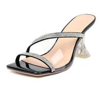 Eestfy Sandales à Talons Femme Talon Aiguille Fin Strass à Bretelles Glissement Bout Ouvert Mules de Robe Talons du Soir Élégants pour Réception Cocktail et Événement Formel,Noir,44 EU