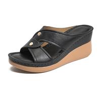 Eestfy Sandales Compensées Femme À Enfiler Bout Ouvert Mule Plateforme Bride Croisée Détail Clous Confort À Enfiler Décontracté Extérieur,Noir,38 EU