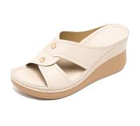 Eestfy Sandales Compensées Femme À Enfiler Bout Ouvert Mule Plateforme Bride Croisée Détail Clous Confort À Enfiler Décontracté Extérieur,Beige,37 EU