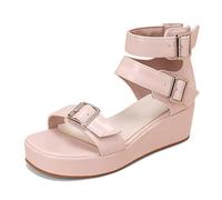 Eestfy Sandales en Cuir Verni Plateforme Femme Bout Carré Triple Boucle Chaussures Gladiateur à Semelle Compensée Design Audacieux à Talon Épais pour Styling d'Été et Mode de Rue,Rose,43 EU