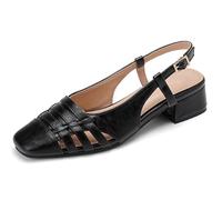 Eestfy Sandales Femme Bout Fermé Tressé Slingback Carré Talon Bas Bloc Synthétique sans Lacets pour Travail Mariage Vacances,Noir,35 EU