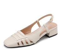 Eestfy Sandales Femme Bout Fermé Tressé Slingback Carré Talon Bas Bloc Synthétique sans Lacets pour Travail Mariage Vacances,Blanc,42 EU