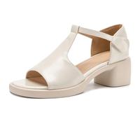 Eestfy Sandales Femme Bout Ouvert Bride en T Talon Bloc Mary Jane Sandales Bout Carré Boucle Courroie Talon Moyen Épais Chaussures Habillées pour Bureau De Travail Et Quotidien,Off White,40 EU