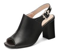 Eestfy Sandales Imprimé Léopard Bout Échancré Slingback Femme Talon Bloc Épais Talon Haut Chaussures Habillées pour Soirée De Fête Et Tenue De Club,Noir,42 EU