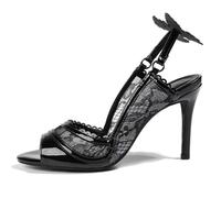 Eestfy Sandales Style Français Femme à Lacets Talons Aiguille Hauts Bout Ouvert Nœud Escarpins Élégants Chaussures de Robe pour Mariage Fête Soirée Occasions Formelles,Noir,38 EU